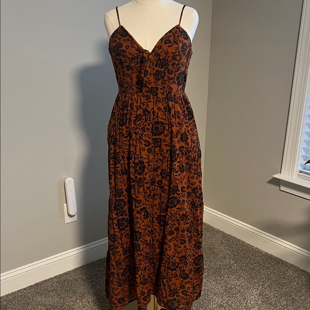Blue Rain Orange and Navy Blue Floral Maxi Dress